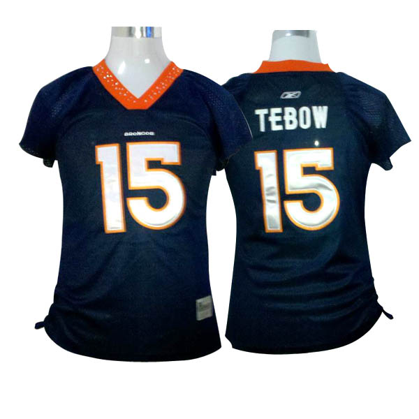 Broncos #15 Tim Tebow Blue Women's Field Flirt Stitched NFL Jersey